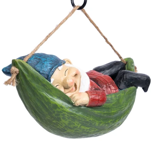 Wonderland Sleeping Gnome On Hammock Garden Decor, Home Decor, Hanging Gnome, Hanging Decor -Plant Life Decor Shop EV D9M7 R54K 7