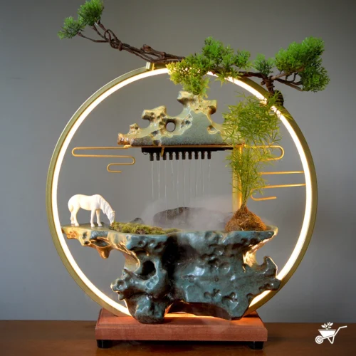 Echoing Ruins Water Fountain LED Decor Zen Garden