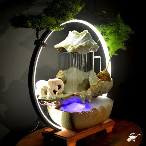 Elephant Hinterlands Water Fountain LED Decor Zen Garden -Plant Life Decor Shop Elephant Hinterlands 3