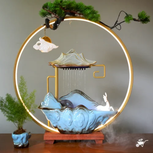 Emerald Whispers Water Fountain LED Decor Zen Garden