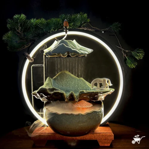 Ethereal Streams Horse Water Fountain LED Decor Zen Garden