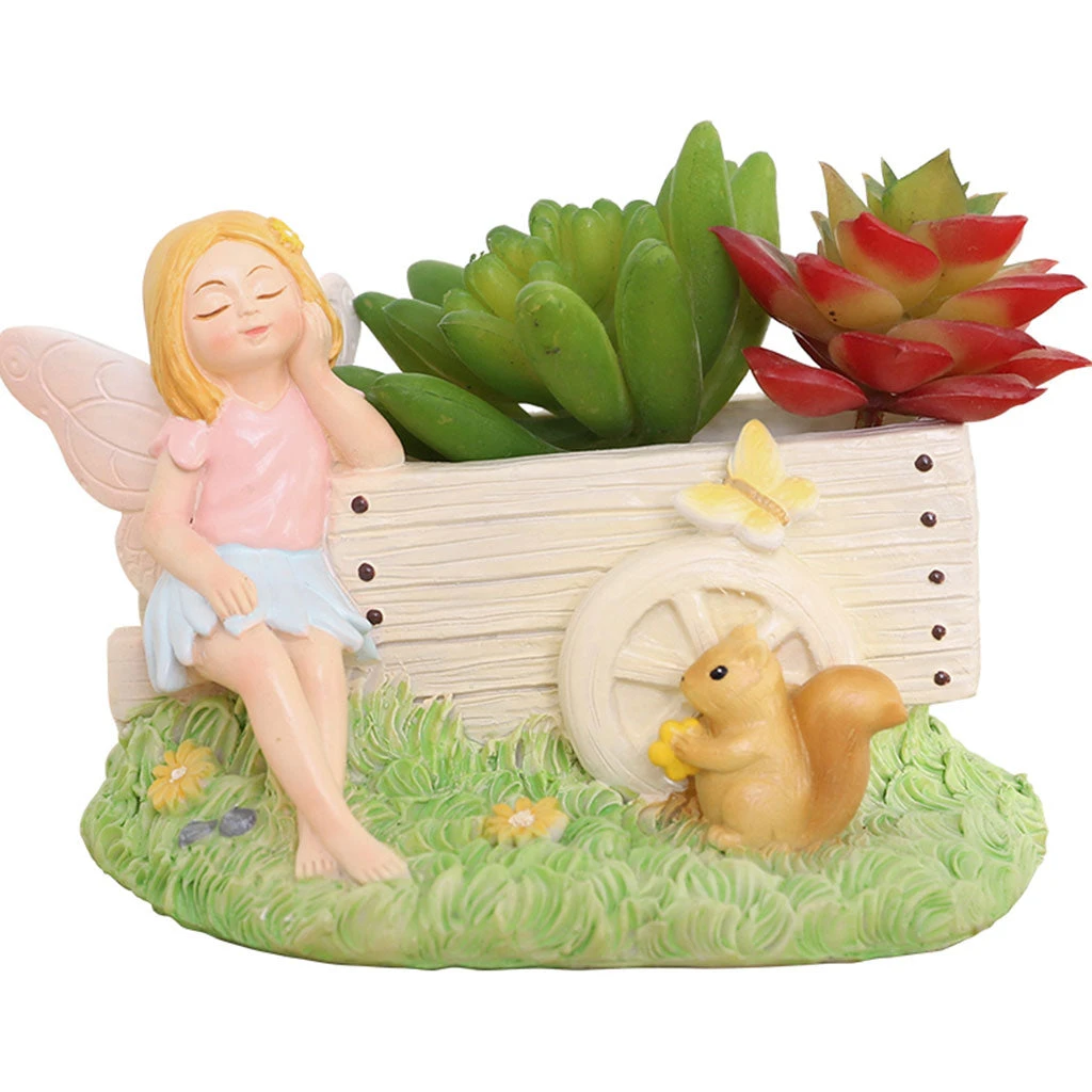 Beautiful Fairy Sitting With Cart Resin Succulent Pot 2 Beautiful Fairy Sitting With Cart Resin Succulent Pot - Image 2