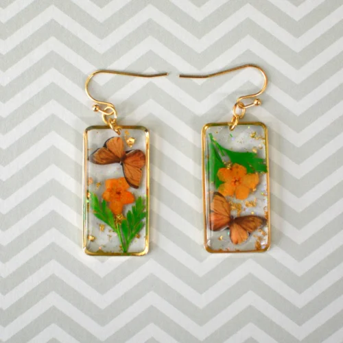 Fleeting Blossoms Real Dried Flower Earrings -Plant Life Decor Shop Fleeting Blossoms Orange 3