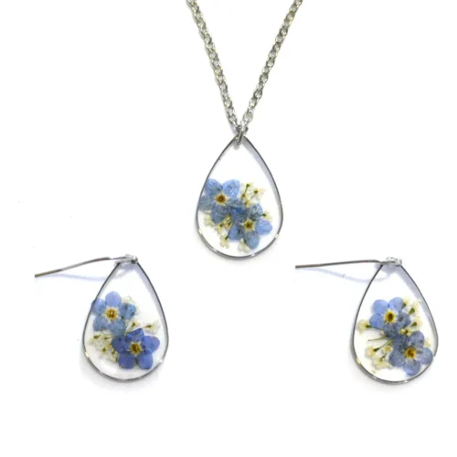 Forget Me Not Real Dried Flower Necklace Set / Earring 15 Forget Me Not Real Dried Flower Necklace Set / Earring -Plant Life Decor Shop Forget Me Not 10
