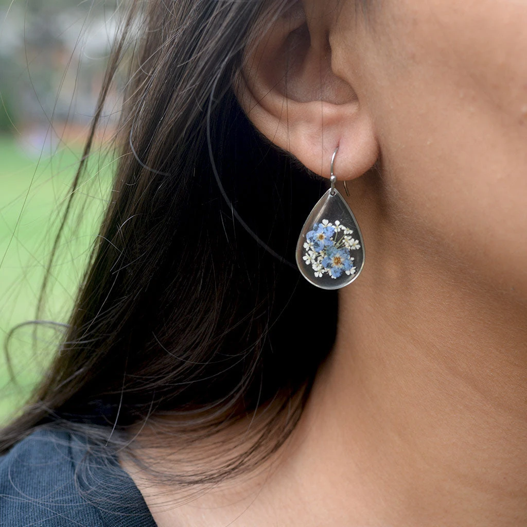 Forget Me Not Real Dried Flower Necklace Set / Earring 2 Forget Me Not Real Dried Flower Necklace Set / Earring - Image 2