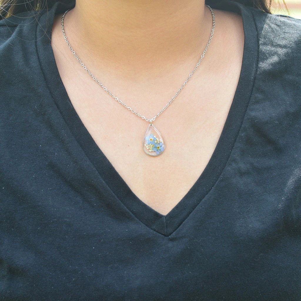 Forget Me Not Real Dried Flower Necklace Set / Earring 3 Forget Me Not Real Dried Flower Necklace Set / Earring - Image 3