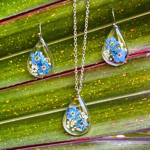 Forget Me Not Real Dried Flower Necklace Set / Earring 14 Forget Me Not Real Dried Flower Necklace Set / Earring -Plant Life Decor Shop Forget Me Not 5