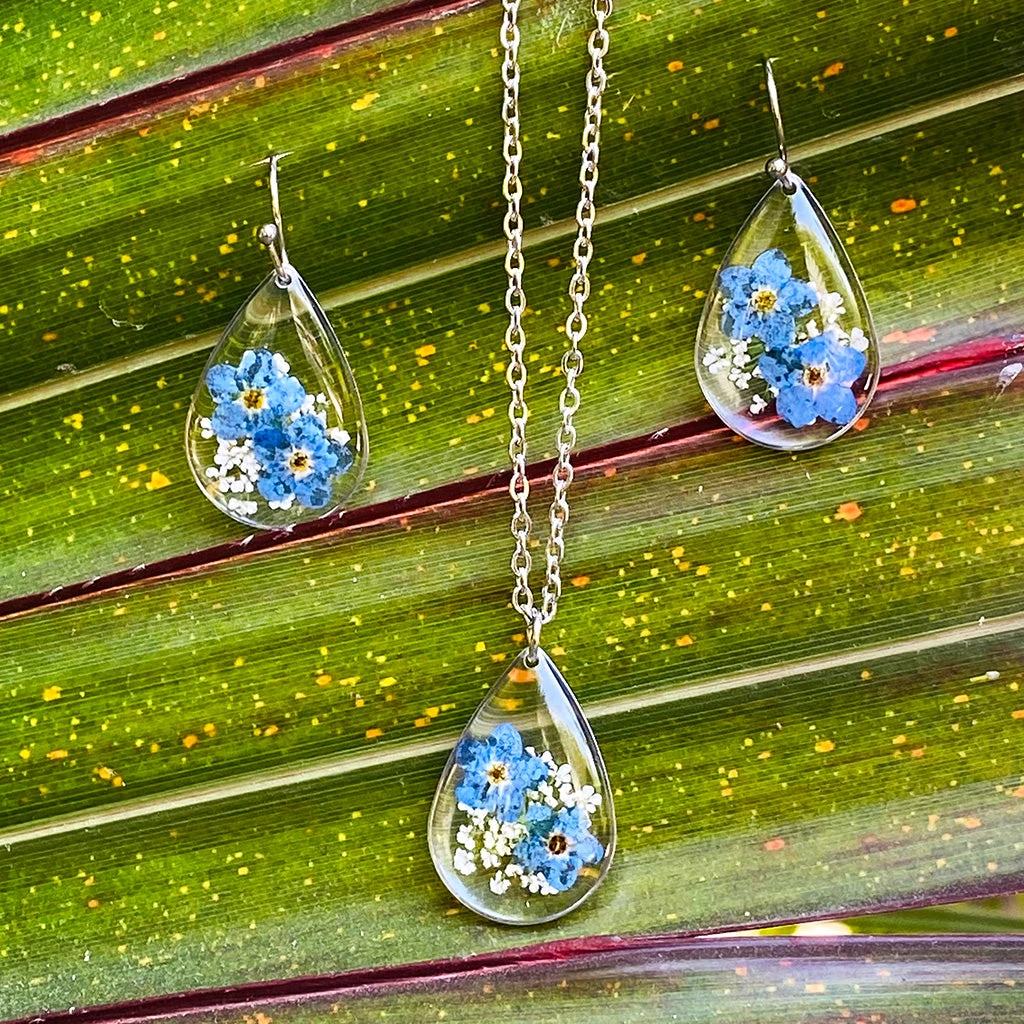 Forget Me Not Real Dried Flower Necklace Set / Earring 7 Forget Me Not Real Dried Flower Necklace Set / Earring - Image 7