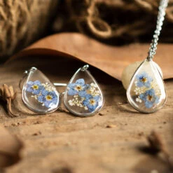 Forget Me Not Real Dried Flower Necklace Set / Earring 12 Forget Me Not Real Dried Flower Necklace Set / Earring -Plant Life Decor Shop Forget Me Not 8