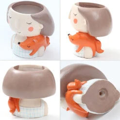 Girl With Fox Resin Succulent Pot 5 Girl With Fox Resin Succulent Pot -Plant Life Decor Shop Girl with fox 3