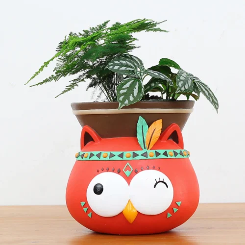 Hanging Tribal Owl Resin Succulent Pot
