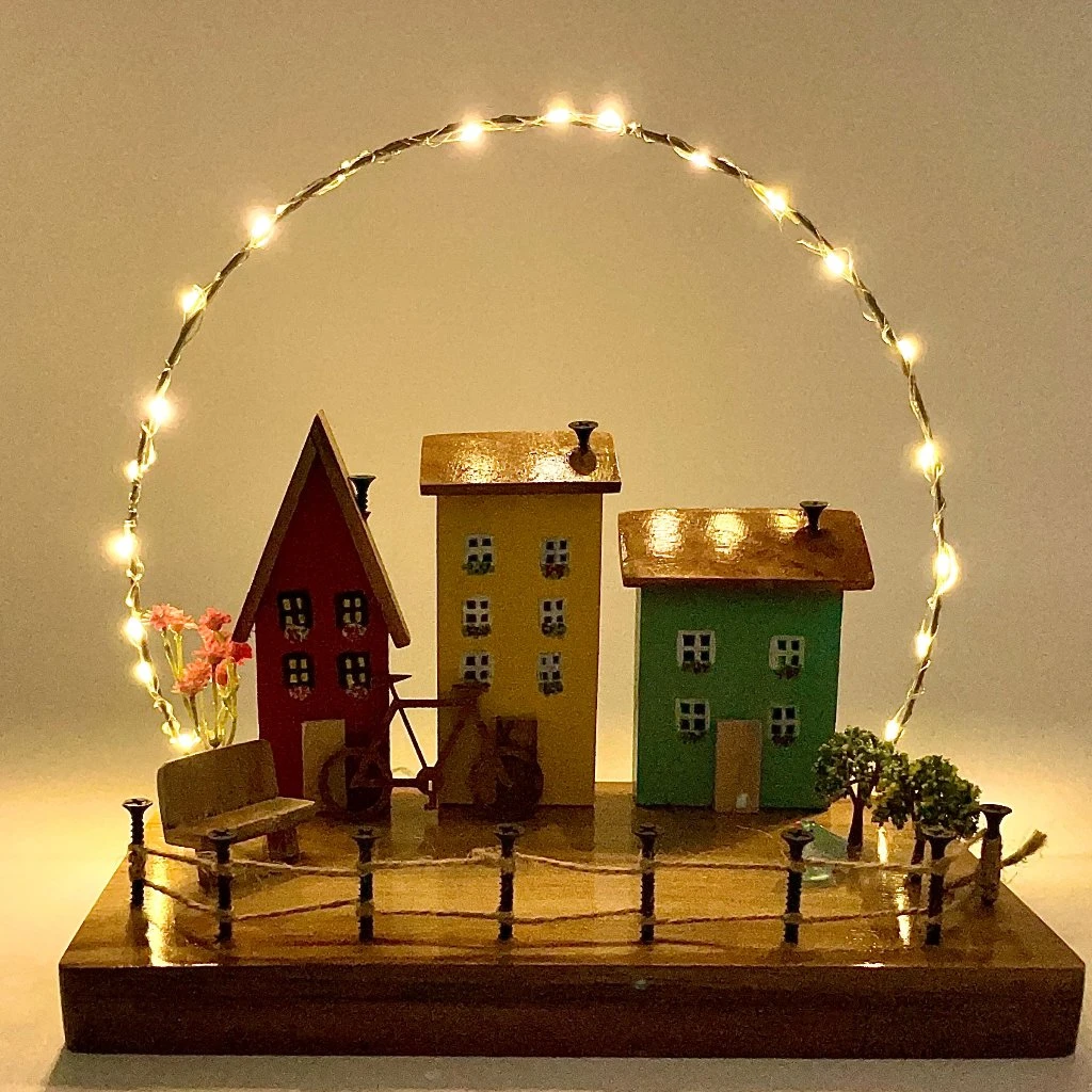 Wooden Houses With String Lights Decor 1 Wooden Houses With String Lights Decor