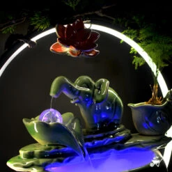 Jade Green Baby Elephant Water Fountain LED Decor Zen Garden -Plant Life Decor Shop Jade Green Baby Elephant Fountain 5