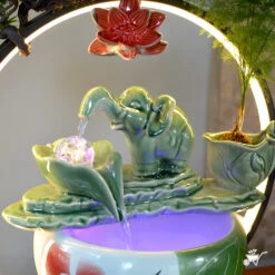 Jade Green Baby Elephant Water Fountain LED Decor Zen Garden -Plant Life Decor Shop Jade Green Baby Elephant Fountain 8