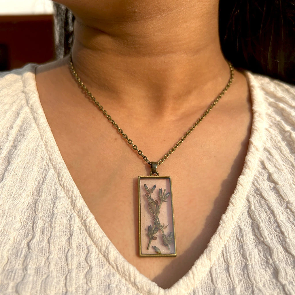 Lavender Sprig Real Dried Flower Necklace 2 Lavender Sprig Real Dried Flower Necklace - Image 2