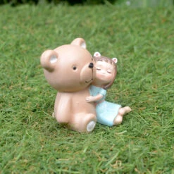 Miniature Girl With Teddy Bear – Cute Resin Decor For Gifts & Gardens -Plant Life Decor Shop Little Girl Holding Bear 2