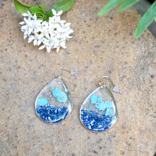 Ocean Sparkles Real Dried Flower Earrings -Plant Life Decor Shop Ocean Sparkles Earring 6