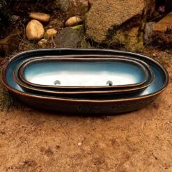 Set Of 3 Chiselled Bonsai Ceramic Tray -Plant Life Decor Shop PacificBlueTraySet 1