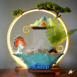 Peacock's Rain Dance Water Fountain LED Decor Zen Garden