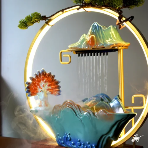 Peacock's Rain Dance Water Fountain LED Decor Zen Garden -Plant Life Decor Shop Peacock Rain Dance 3
