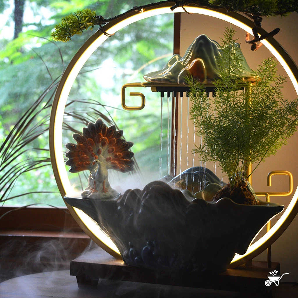 Peacock's Rain Dance Water Fountain LED Decor Zen Garden 4 Peacock's Rain Dance Water Fountain LED Decor Zen Garden - Image 4