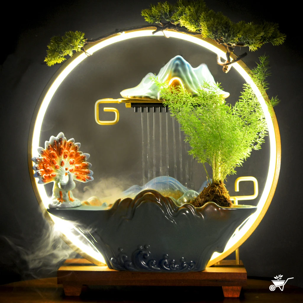 Peacock's Rain Dance Water Fountain LED Decor Zen Garden 5 Peacock's Rain Dance Water Fountain LED Decor Zen Garden - Image 5