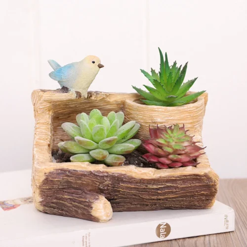 Perched Bird In Garden Resin Succulent Pot