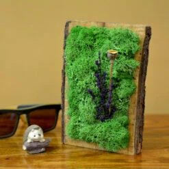 Purple & Poppy Tabletop Preserved Moss Frame In Wooden Bark