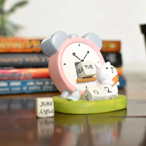 Miniature Rabbit With Adjustable Calendar– Cute Desk & Terrarium Decor -Plant Life Decor Shop Rabbit with Calendar 2