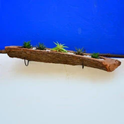 Raw Wooden Railing Planter With Metal Stand