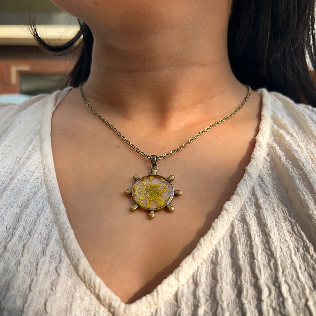 Saffron Stars Real Dried Flower Necklace 2 Saffron Stars Real Dried Flower Necklace - Image 2