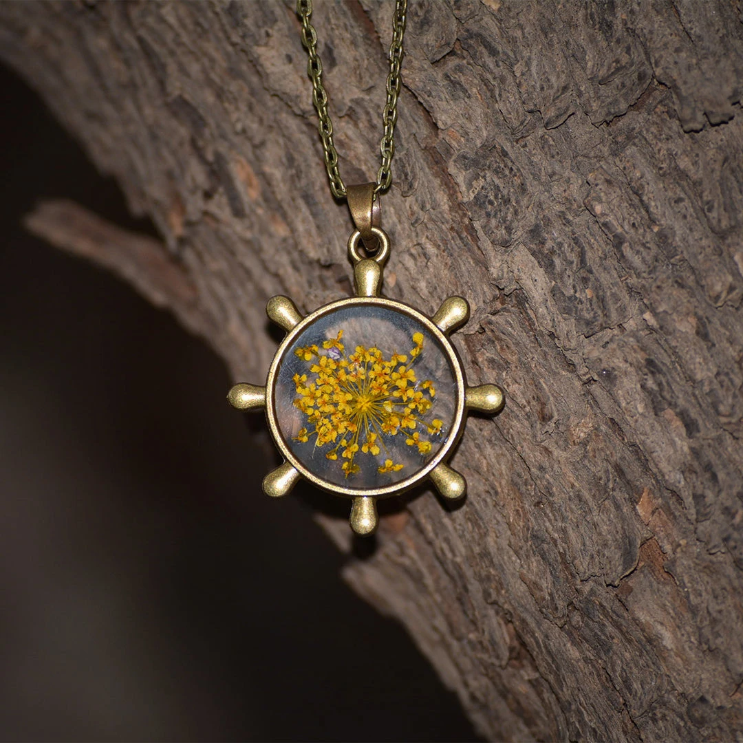 Saffron Stars Real Dried Flower Necklace 1 Saffron Stars Real Dried Flower Necklace