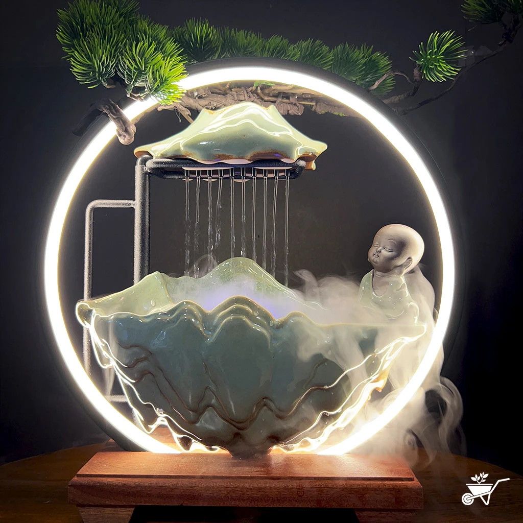 Sitting Monk Water Fountain LED Decor Zen Garden 3 Sitting Monk Water Fountain LED Decor Zen Garden - Image 3