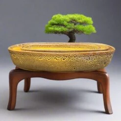 Set Of 3 Chiselled Bonsai Ceramic Tray -Plant Life Decor Shop Speckled Mustard Yellow Bonsai Ceramic Tray Set