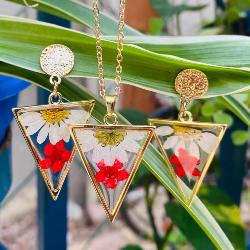 Summer Indulgence Real Dried Flower Necklace Earring Set -Plant Life Decor Shop Summer Indulgence 3