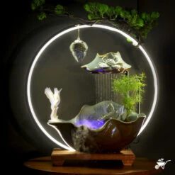 Swan Lowland Water Fountain LED Decor Zen Garden