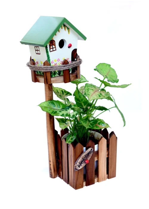 Birdhouse Planter Handcrafted Wooden Pot -Plant Life Decor Shop TWN P 001 1