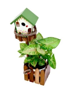 Birdhouse Planter Handcrafted Wooden Pot -Plant Life Decor Shop TWN P 001 4