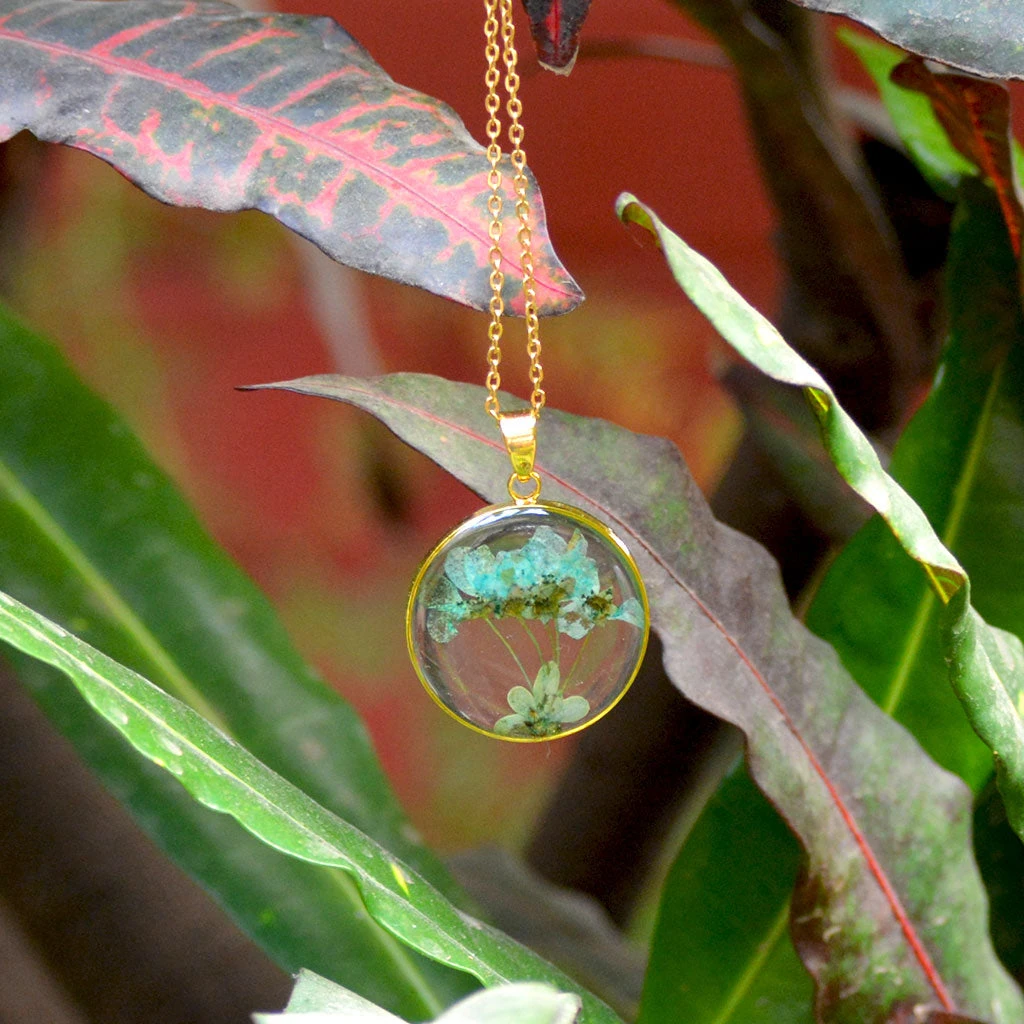 Teal Escapade Real Dried Flower Necklace / Set 6 Teal Escapade Real Dried Flower Necklace / Set - Image 6