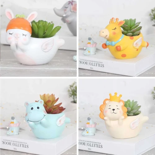 Set Of 4 Cute Flying Animals Resin Succulent Pots