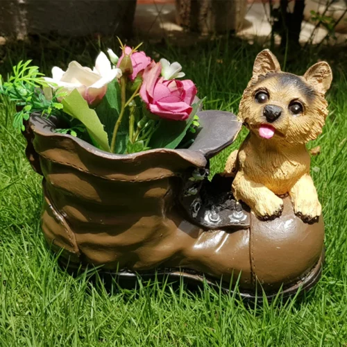 Cute Pup With Planter In Shoe Design Planter