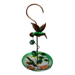 Hanging Green Bird With Glass Feeder
