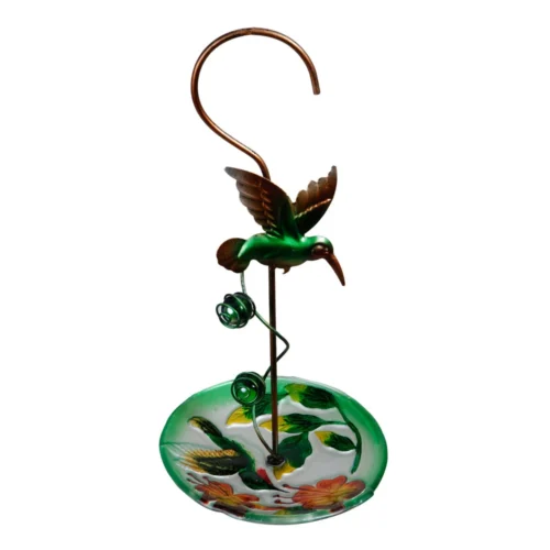 Hanging Green Bird With Glass Feeder