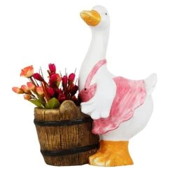Pink Duck With Barrel Planter