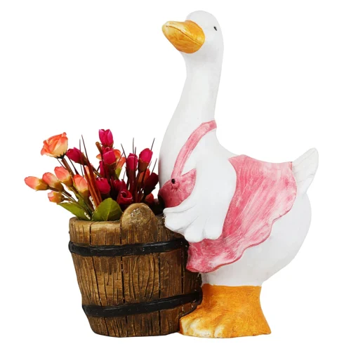 Pink Duck With Barrel Planter