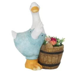 Blue Duck With Barrel Planter