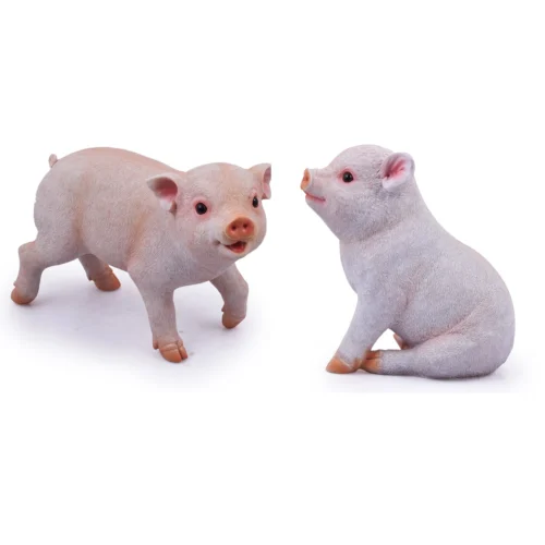 Set Of 2 : Cute Piggy Standing & Sitting Resin Decor