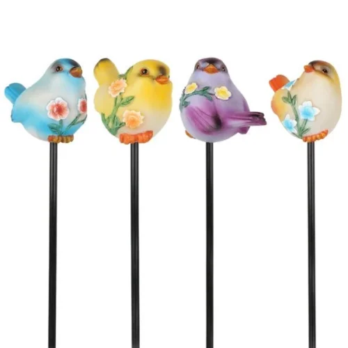 Set Of 4 Beautiful Resin Bird Sticks -Plant Life Decor Shop WNG360049o 1