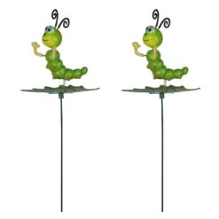 Caterpillar Garden Stake On Leaf (SET Of 2) -Plant Life Decor Shop WNG6032A 5caterpillarNewo 1