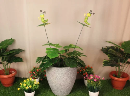 Caterpillar Garden Stake On Leaf (SET Of 2)